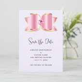 Roze Glam Bow met een Center Edelsteen Bruiloft Save The Date (Staand voorkant)