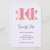 Roze Glam Bow met een Center Edelsteen Bruiloft Save The Date (Voorkant / Achterkant)