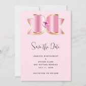 Roze Glam Bow met een Center Edelsteen Bruiloft Save The Date (Voorkant)