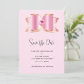 Roze Glam Bow met een Center Edelsteen Bruiloft Save The Date (Staand voorkant)