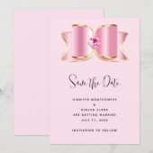 Roze Glam Bow met een Center Edelsteen Bruiloft Save The Date (Voorkant / Achterkant)