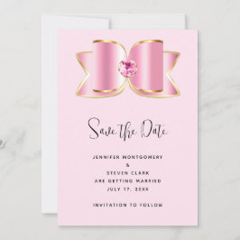 Roze Glam Bow met een Center Edelsteen Bruiloft Save The Date