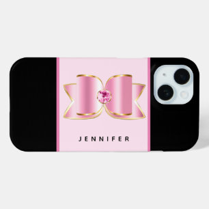 Roze Glam Bow met een Center Edelsteen iPhone 15 Case