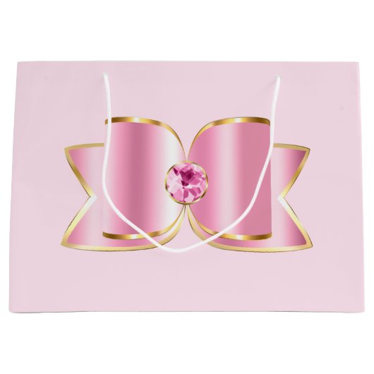 Roze Glam Bow met een Center Edelsteen Groot Cadeauzakje (Voorkant)