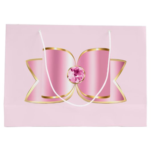 Roze Glam Bow met een Center Edelsteen Groot Cadeauzakje (Achterkant)