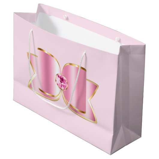Roze Glam Bow met een Center Edelsteen Groot Cadeauzakje (Voorkant Gekanteld)