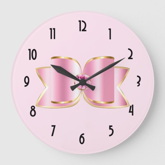 Roze Glam Bow met een Center Edelsteen Grote Klok (Voorkant)