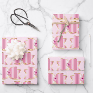 Roze Glam Bow met een Center Edelsteen Inpakpapier Vel