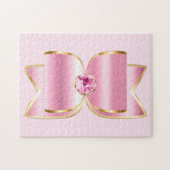 Roze Glam Bow met een Center Edelsteen Legpuzzel (Horizontaal)