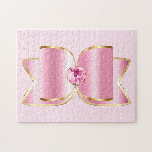 Roze Glam Bow met een Center Edelsteen Legpuzzel (Horizontaal)