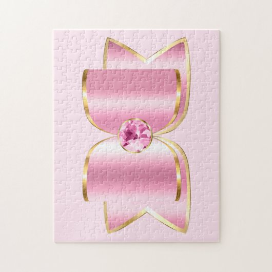 Roze Glam Bow met een Center Edelsteen Legpuzzel (Verticaal)