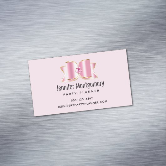 Roze Glam Bow met een Center Edelsteen Magnetisch Visitekaartje (Voorbeeld)