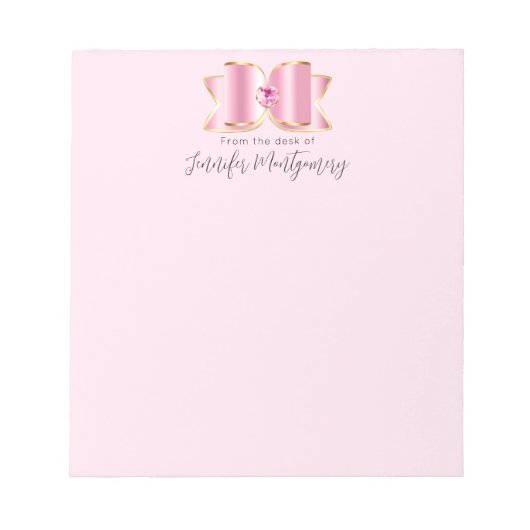 Roze Glam Bow met een Center Edelsteen Notitieblok (Voorkant)