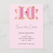 Roze Glam Bow met een Center Edelsteen Save the Da Uitnodiging Briefkaart (Voorkant)