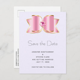 Roze Glam Bow met een Center Edelsteen Save the Da Uitnodiging Briefkaart