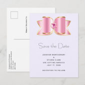 Roze Glam Bow met een Center Edelsteen Save the Da Uitnodiging Briefkaart (Voorkant / Achterkant)