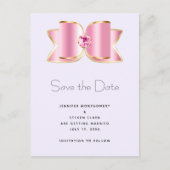 Roze Glam Bow met een Center Edelsteen Save the Da Uitnodiging Briefkaart (Voorkant)