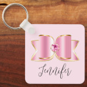Roze Glam Bow met een Center Edelsteen Sleutelhanger (Voorkant)
