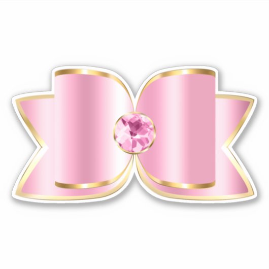 Roze Glam Bow met een Center Edelsteen Sticker (Voorkant)