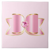 Roze Glam Bow met een Center Edelsteen Tegeltje (Voorkant)