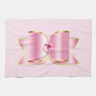 Roze Glam Bow met een Center Edelsteen Theedoek