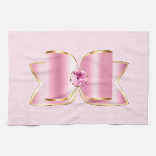 Roze Glam Bow met een Center Edelsteen Theedoek (Horizontaal)
