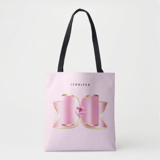 Roze Glam Bow met een Center Edelsteen Tote Bag (Voorkant)