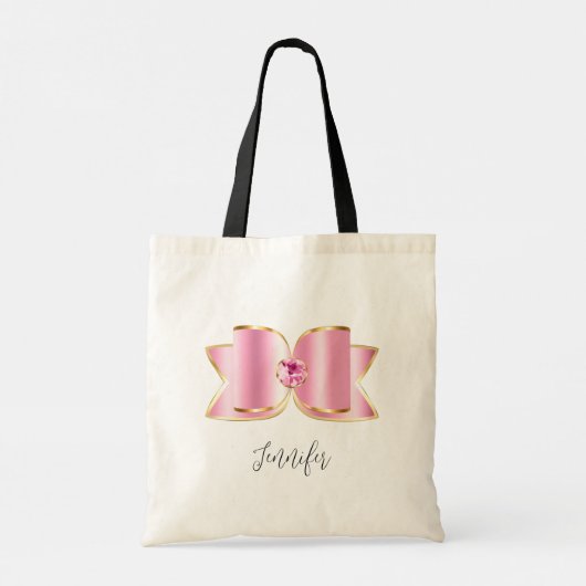 Roze Glam Bow met een Center Edelsteen Tote Bag (Achterkant)