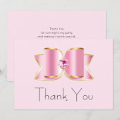 Roze Glam Bow met een Center Edelsteen Verjaardag Bedankkaart (Voorkant / Achterkant)