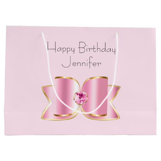 Roze Glam Bow met een Center Edelsteen Verjaardag Groot Cadeauzakje (Achterkant)