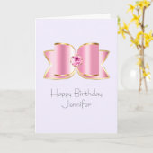 Roze Glam Bow met een Center Edelsteen Verjaardag Kaart (Gele Bloem)