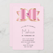 Roze Glam Bow met een Center Edelsteen Verjaardag Kaart (Voorkant / Achterkant)