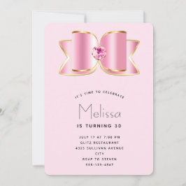 Roze Glam Bow met een Center Edelsteen Verjaardag Kaart