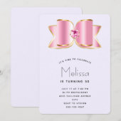 Roze Glam Bow met een Center Edelsteen Verjaardag Kaart (Voorkant / Achterkant)