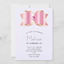 Roze Glam Bow met een Center Edelsteen Verjaardag Kaart