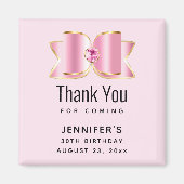 Roze Glam Bow met een Center Edelsteen Verjaardag Magneet (Voorkant)