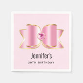 Roze Glam Bow met een Center Edelsteen Verjaardag Servet (Voorkant)