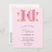 Roze Glam Bow met een Center Edelsteen Verjaardag Uitnodiging Briefkaart (Voorkant / Achterkant)