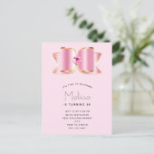 Roze Glam Bow met een Center Edelsteen Verjaardag Uitnodiging Briefkaart (Staand voorkant)