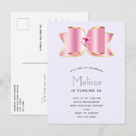 Roze Glam Bow met een Center Edelsteen Verjaardag Uitnodiging Briefkaart