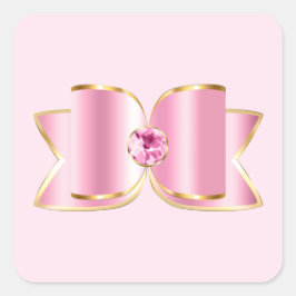 Roze Glam Bow met een Center Edelsteen Vierkante Sticker