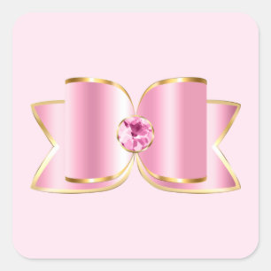 Roze Glam Bow met een Center Edelsteen Vierkante Sticker