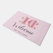 Roze Glam Bow met een Center Edelsteen Welkom Deurmat (Schuin)
