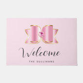 Roze Glam Bow met een Center Edelsteen Welkom Deurmat (Voorkant)