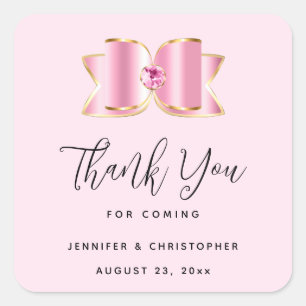Roze Glam Bow met een Center Gem Bruiloft Dank U Vierkante Sticker
