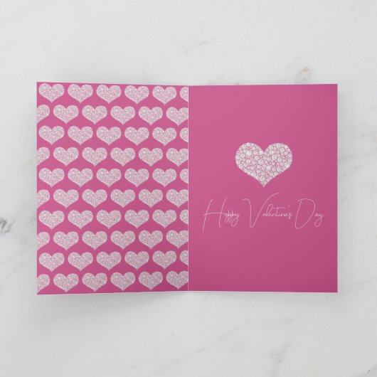 Roze Glam Diamanten Harten Kaart (Binnen)