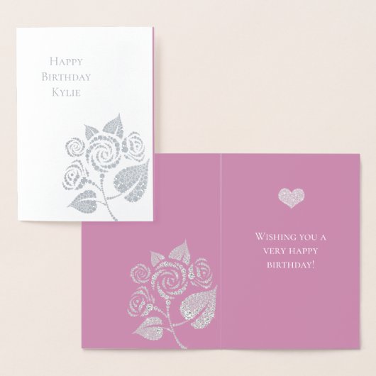 Roze Glam Diamanten Roos Bloemige Verjaardag Folie Kaarten (Display)