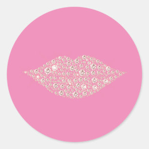 Roze Glam Diamond Lips Kus Ronde Sticker