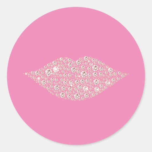 Roze Glam Diamond Lips Kus Ronde Sticker (Voorkant)