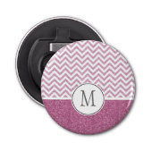 Roze Glam Faux Glitter Chevron Button Flesopener (Voorkant)